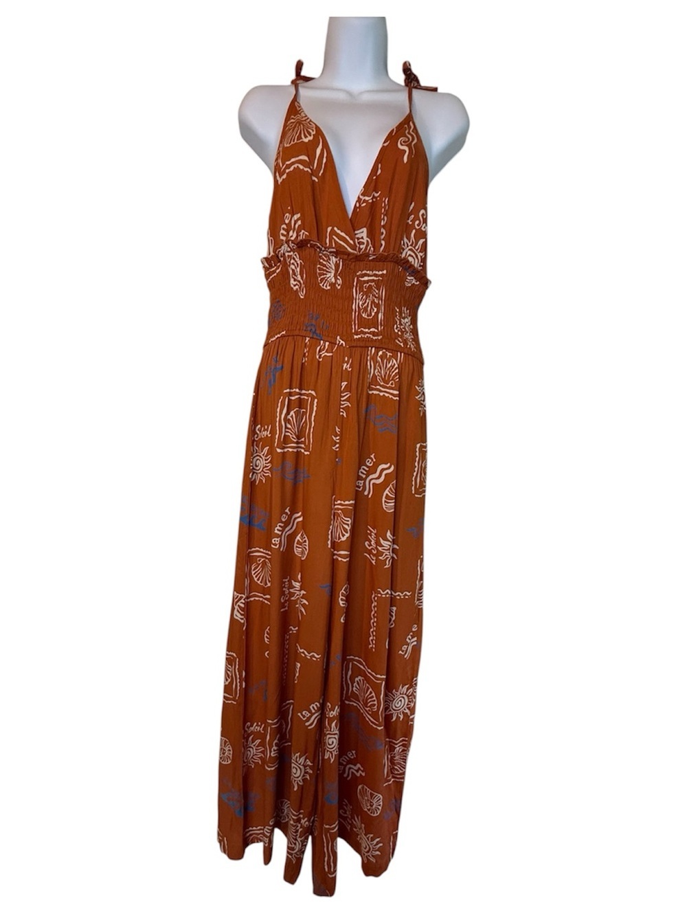 Patrons of Peace Rust Jumpsuit with White Print